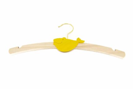Dětské šatní ramínko dřevěné, žluté, velryba