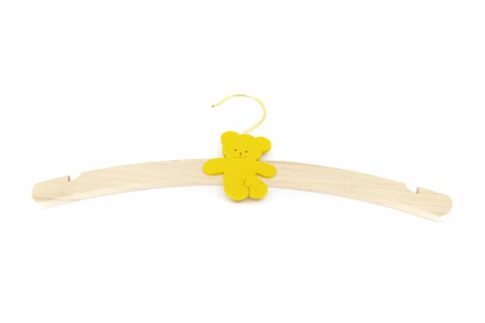 Dětské šatní ramínko dřevěné, žluté, medvídek