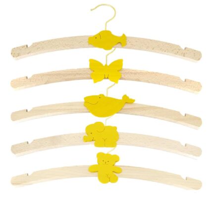 Dětské šatní ramínko dřevěné, žluté, více motivů