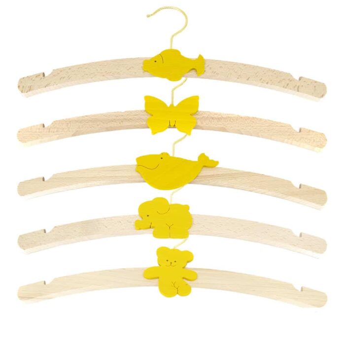 Dětské šatní ramínko dřevěné, žluté, více motivů