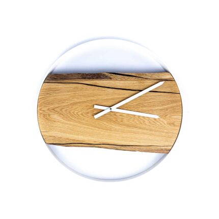 Dřevěné hodiny v bílé kovové obruči 50 cm Dřevo voní