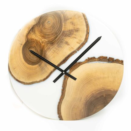 Nástěnné hodiny Ořech a bílá pryskyřice 50 cm